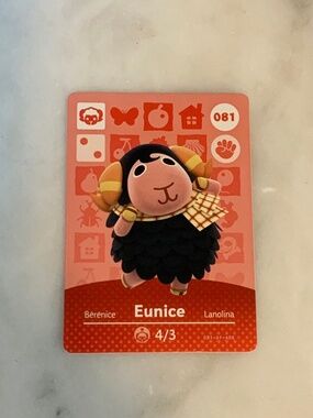 Eunice 081 Animal Crossing NINTENDO Amiibo Card Series 1 MINT NEW HORIZON